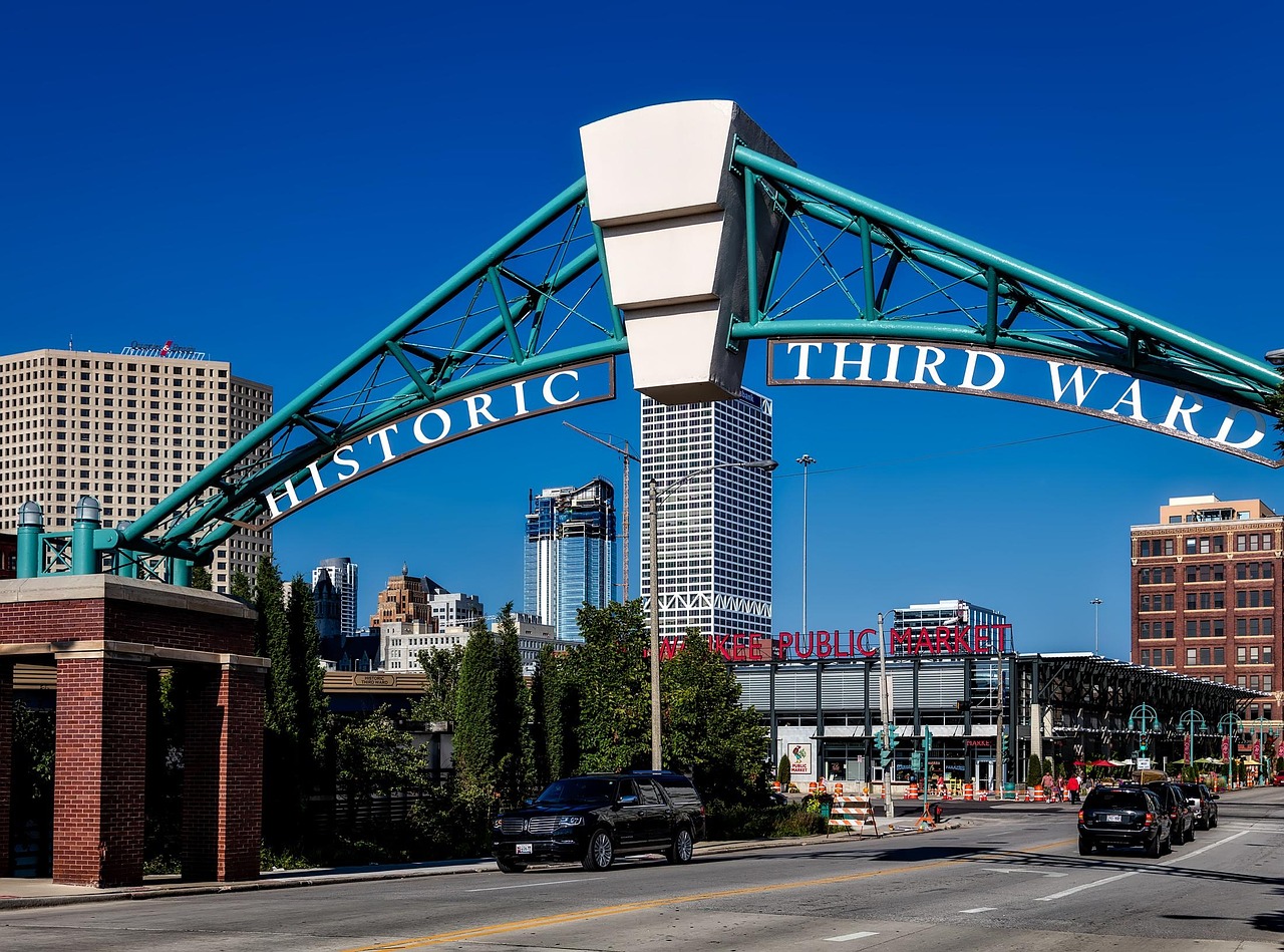 Historic Third Ward street and buildings in Milwaukee